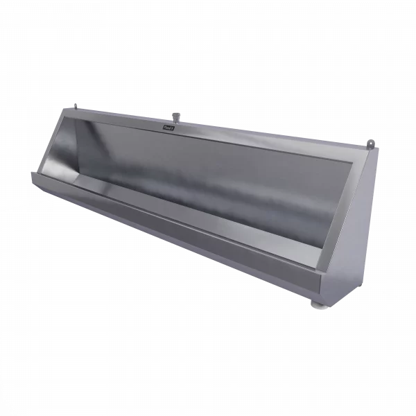 Fife Stainless Steel Trough Urinal Pack – complete system with concealed flush, cistern, and domed waste, available in multiple sizes with a universal inlet.