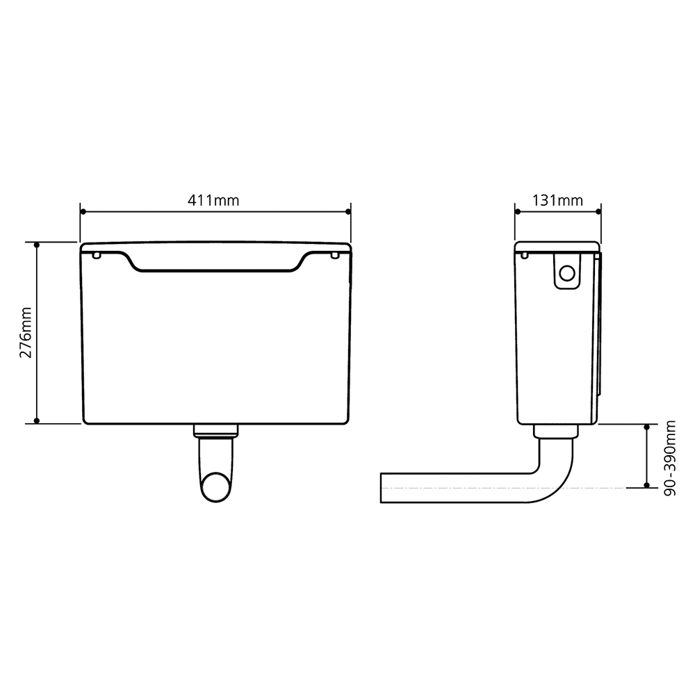 Calvi 2 Single flush pneumatic push cistern and fallpipe-2168